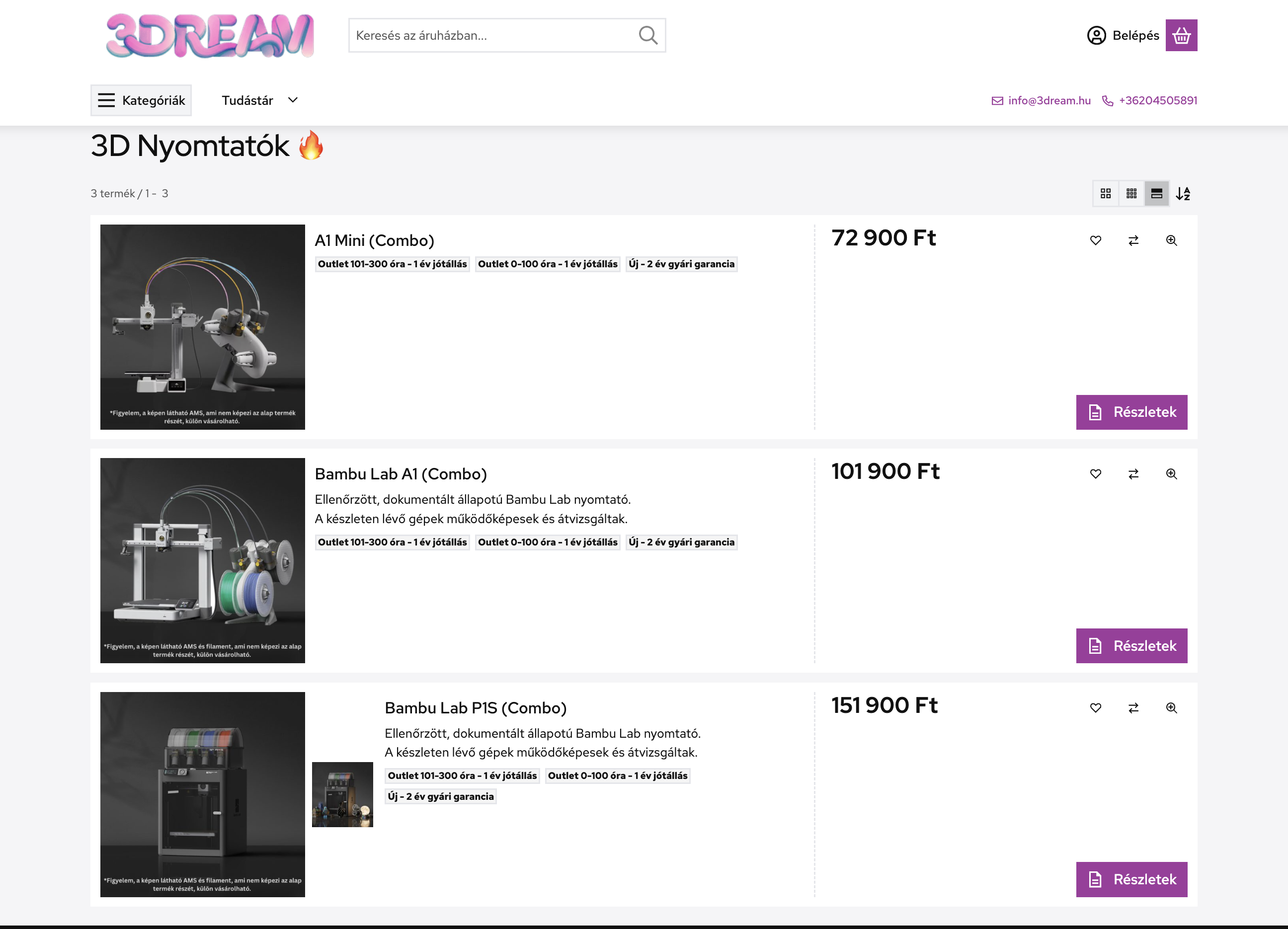 3Dream kínálat: 3D nyomtatók, filamentek és alkatrészek
